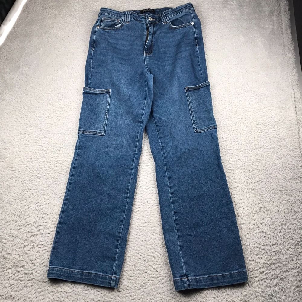 Judy Blue Cargo Wide‎ Leg Jeans Womens 13/31 (31x30) High Rise Relaxed Stretch